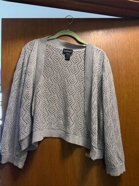 Lane Bryant Silver/Gray Open-Weave Cropped Cardigan